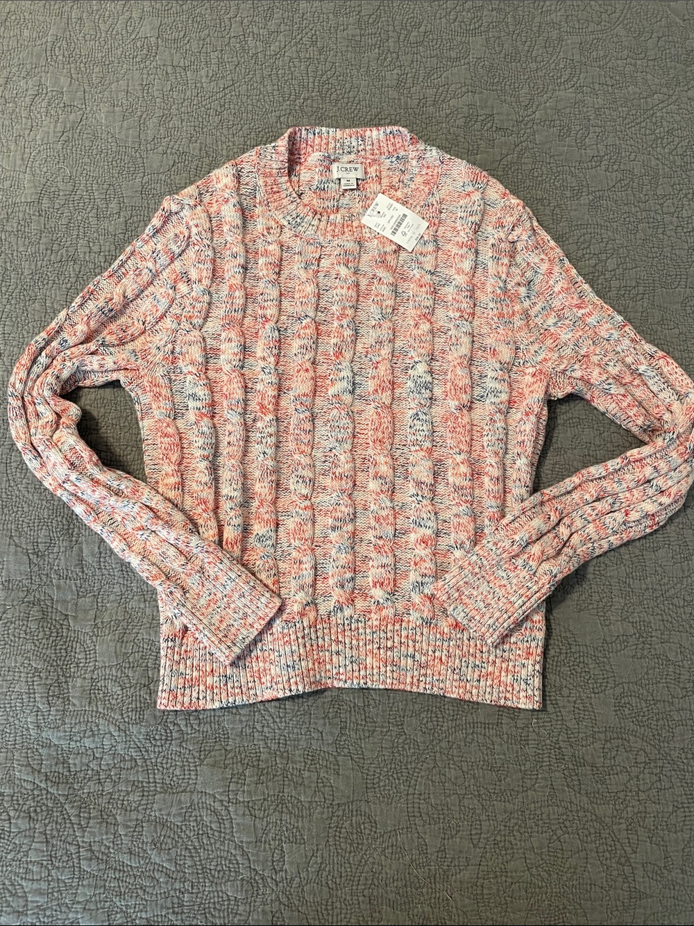 J. Crew women’s Multicolor Cable Crewneck Sweater - Pink, Blue, White
